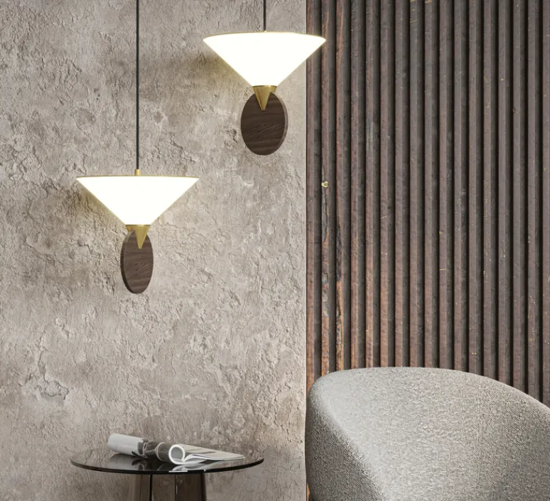 Suspension*CVL Suspension, Compass, , LED, dim, 2700K, 620 lm, L17cm, H16cm - noyer massif, or