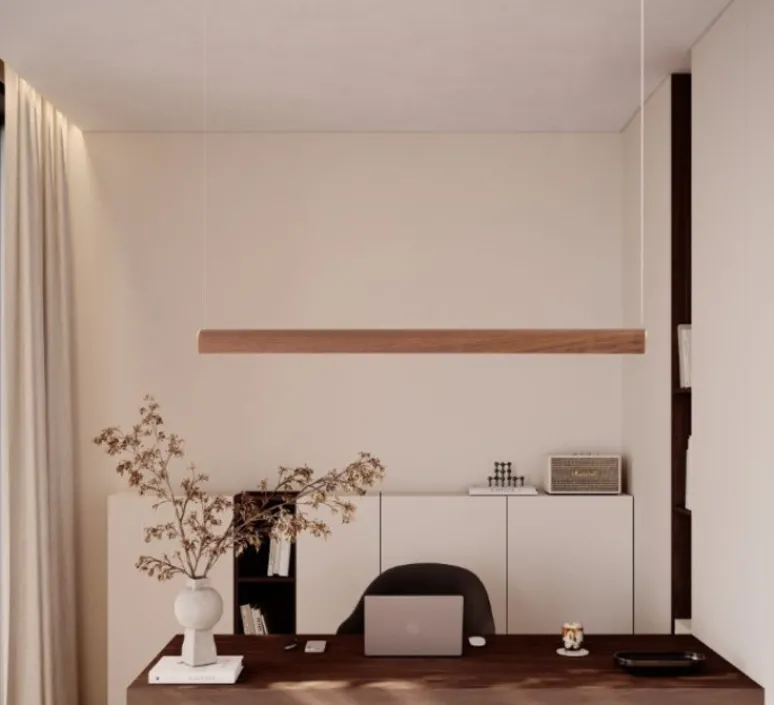 Suspension*Tunto Suspension, Curve, , LED, DALI, microprisme, dim, 2700K, 1300 lm, L116cm, H6cm - bois, noyer