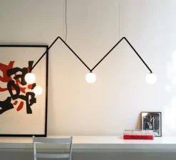 Suspension*Nemo Lighting Suspension, DABLIU GLOBE, noir, LED, 2700K, 400lm, L130cm, H42cm - noir, verre opalin blanc