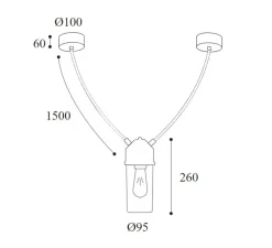 Suspension*Moretti Luce Suspension, Darsili 3397, cuivre, IP44, Ø9,5cm, H26cm - cuivre, verre transparent
