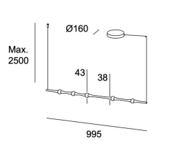 Suspension, Dew Horizontal, noir, LED, dim, 2700k, 782 lm, Ø4,3cm, H99,5cm - LEDs C4