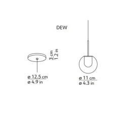 Suspension*KDLN Suspension, Dew, , sans rosace, LED, dim coupure de phase, 2700k, 440 lm, Ø11cm, H11cm - laiton