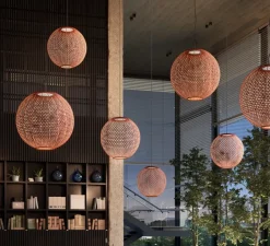 Suspension*Bover Suspension d'extérieur, Nans Sphere S, , IP66, LED, dim, 2700K, 1400 lm, Ø60cm, H257cm - Brun graphite - Teinte rouge