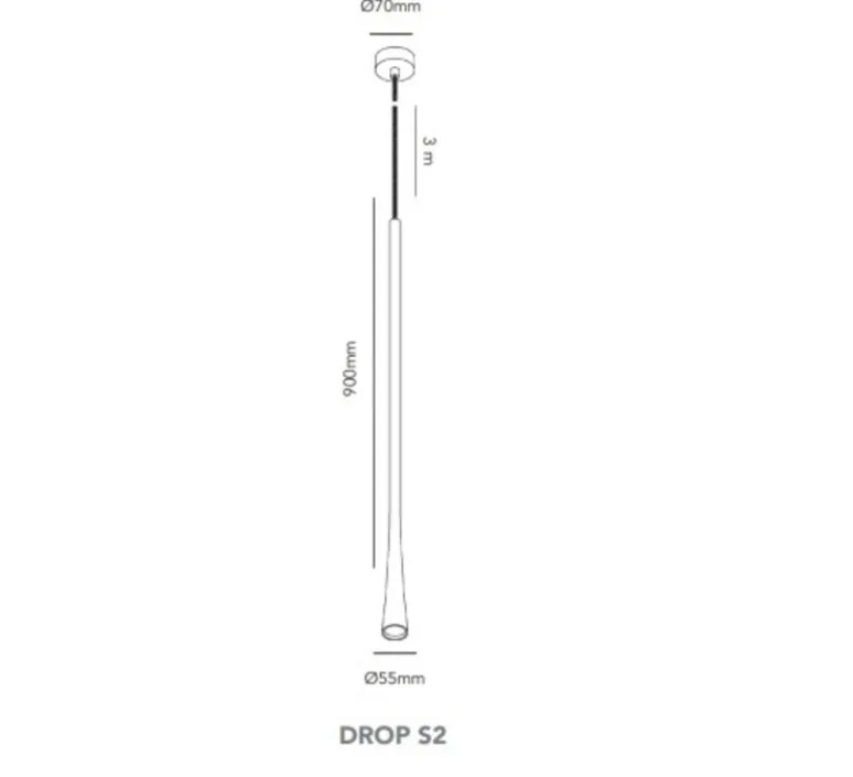 Suspension*Light Point Suspension, Drop S2, , LED, 2700K, 540 lm, Ø5,5cm, H90cm - laiton