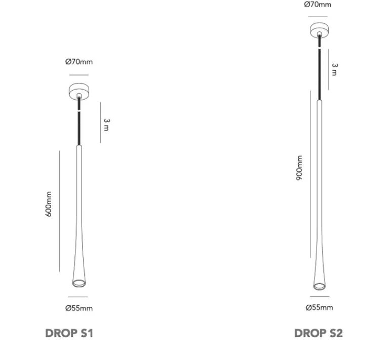 Suspension*Light Point Suspension, Drop S1, , LED, dim, 2700K, 540 lm, Ø5,5cm, H60cm - titanium