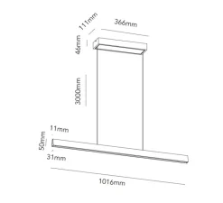 Suspension*Light Point Suspension, Edge Linear 1000, carbone, LED, 2700-5000K, 1800 lm, L101,6cm, H5cm - noir