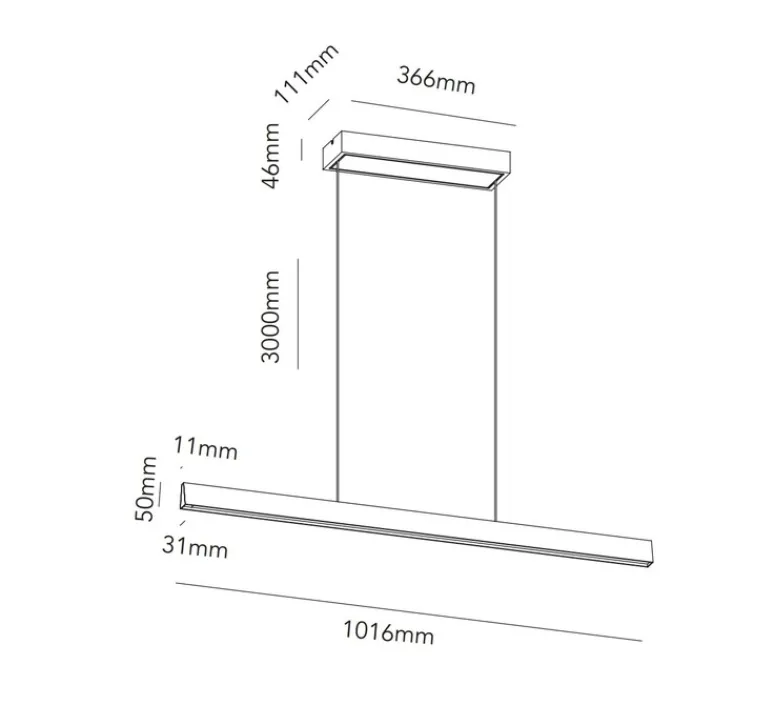 Suspension*Light Point Suspension, Edge Linear 1000, carbone, LED, 2700-5000K, 1800 lm, L101,6cm, H5cm - noir