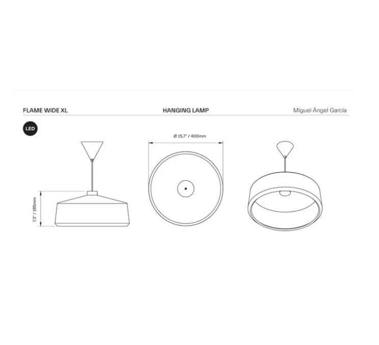 Suspension, Flame wide XL, rouge mat, câble jute, IP44, LED, 2700K, 800lm, Ø40cm, H18,5cm - Pott