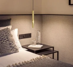 Suspension*Estiluz Suspension, Flow, A-3734, , rosace noire, LED, 2700k, 565 lm, Ø3,5cm, H32cm - or satiné