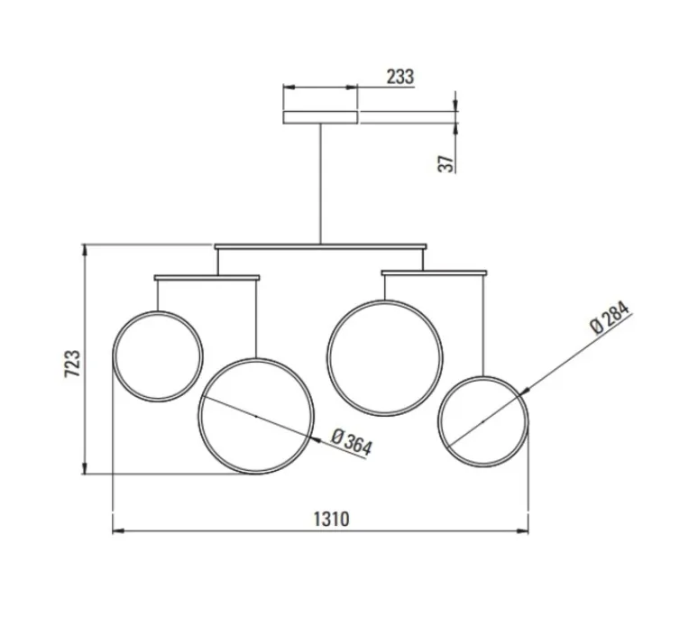 Suspension*DCW éditions Paris Suspension, Focus x4, , LED, dim, 2700K, 2385 lm, L131cm, H72,3cm - noir