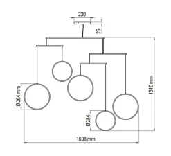 Suspension*DCW éditions Paris Suspension, Focus x5, , LED, dim, 2700K, 3180 lm, L160,8cm, H131cm - noir