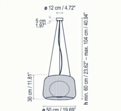 Suspension*Bover Suspension, Fora S, , IP66, LED, dim, 2700K, 2064 lm, Ø50cm, H30cm - marron graphite, abat-jour rotin