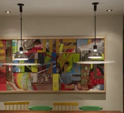 Suspension, Frisbi, chrome, blanc, Ø60cm, H73cm - Flos