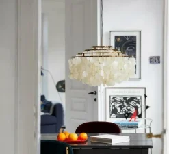 Suspension*Verpan Suspension, Fun 10DM, laiton, blanc, Ø57cm, H38cm - laiton, nacre