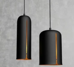 Suspension*Woud Suspension, Gap, tall, noir, intérieur laiton, LED, Ø10cm, H30cm - noir, laiton