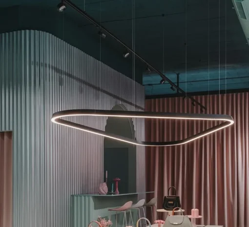 Suspension*LEDS C4 Suspension, Geometric Triangular Mini, , LED, dim, 2700K, 6250 lm, Ø160cm, H6cm - noir