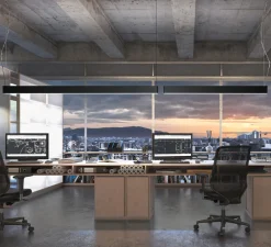 Suspension, Giano, noir, écran prismatique, IP40, LED, 3000K, 6055lm, L201,5cm, H9,8cm - Panzeri