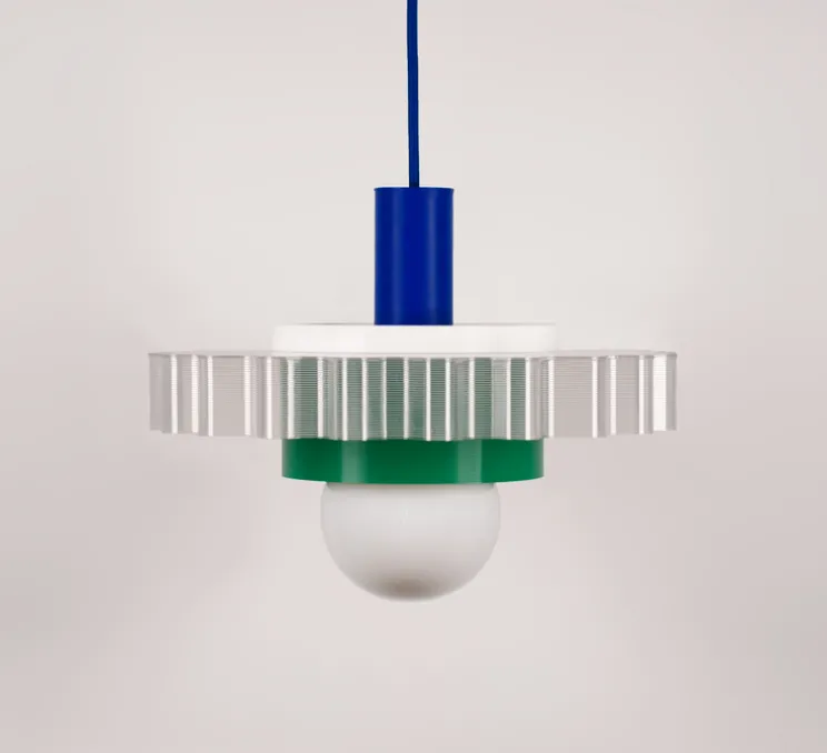 Suspension, Gigi n°3, câble bleu, vert, blanc, Ø28cm, H14,5cm - Warren & Laetitia pour Nedgis