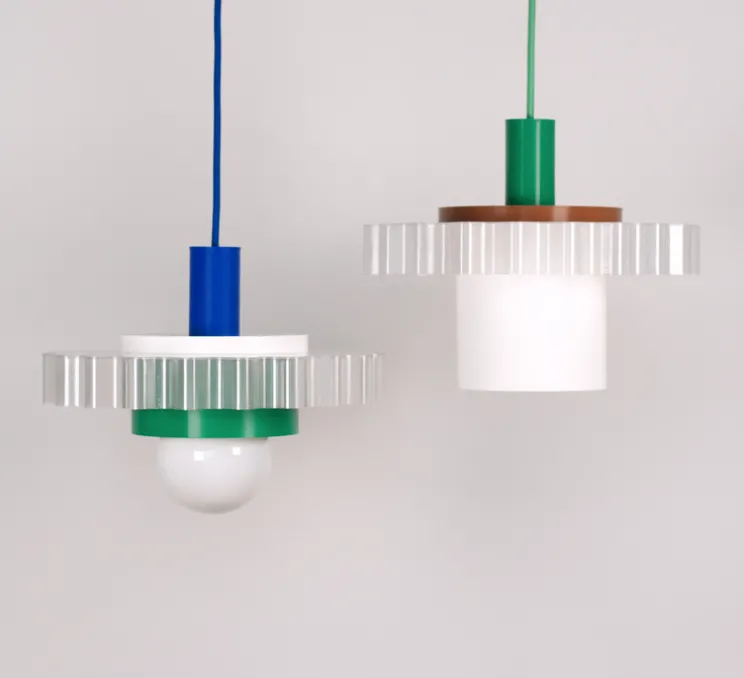 Suspension, Gigi n°3, câble bleu, vert, blanc, Ø28cm, H14,5cm - Warren & Laetitia pour Nedgis