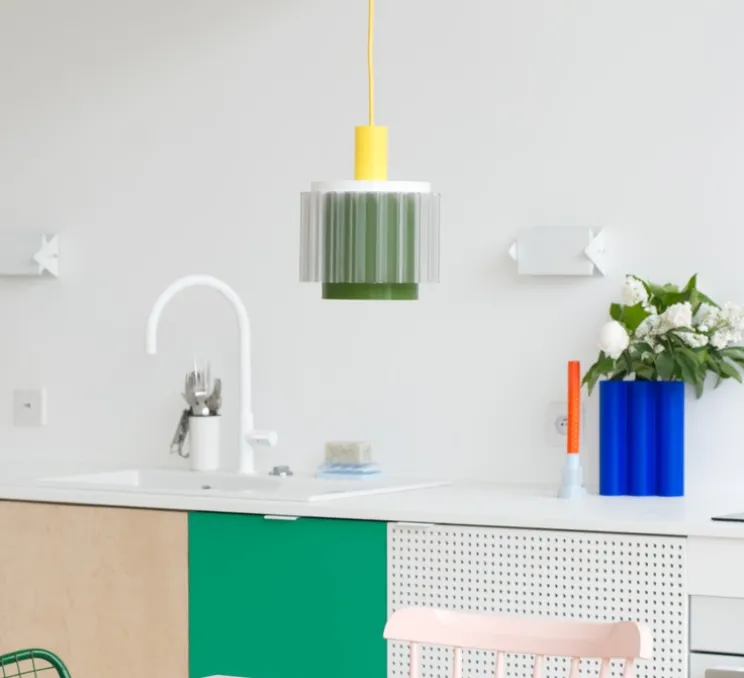 Suspension, Gigi n°4, câble jaune, jaune, vert, transparent, Ø18cm, H21cm - Warren & Laetitia