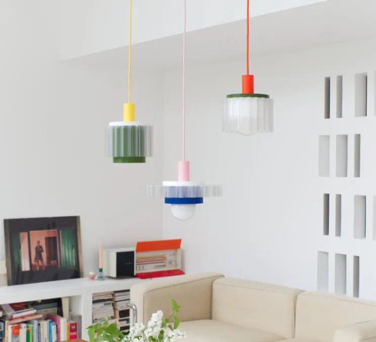 Suspension, Gigi n°4, câble jaune, jaune, vert, transparent, Ø18cm, H21cm - Warren & Laetitia