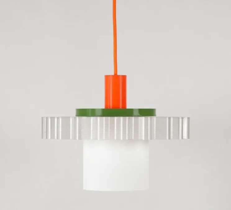 Suspension, Gigi n°1, câble orange, blanc, vert kaki, Ø28cm, H21cm - Warren & Laetitia