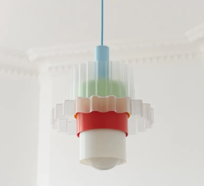 Suspension*Warren & Laetitia Suspension, Gigi XL n°5, câble bleu, pastel, Ø28,5cm, H22,5cm - multicolore