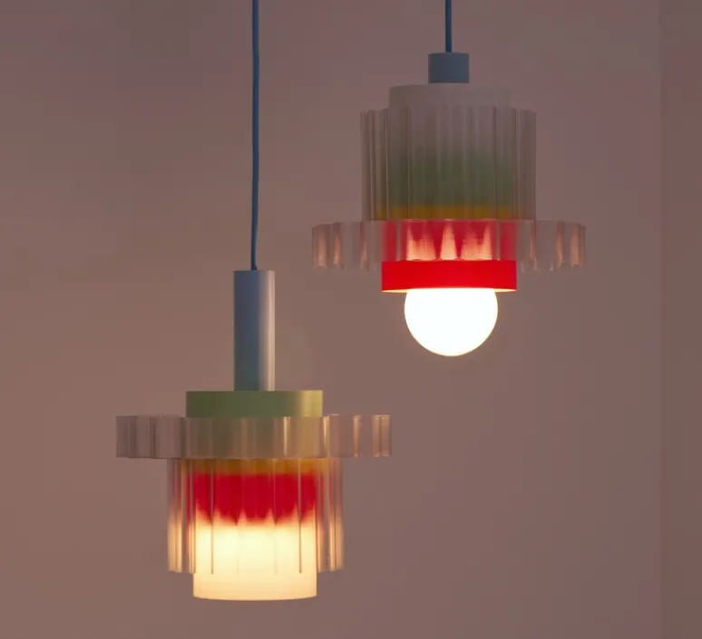 Suspension*Warren & Laetitia Suspension, Gigi XL n°5, câble bleu, pastel, Ø28,5cm, H22,5cm - multicolore