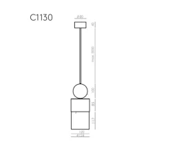 Suspension*Aromas del Campo Suspension, Glamm, C1130, , LED, dim, 2700K, 700 lm, Ø12,4cm, H30,2cm - métal noir, marbre marron, céramique silhouette