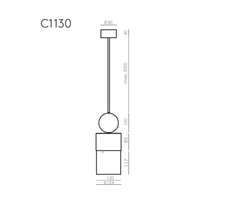 Suspension*Aromas del Campo Suspension, Glamm, C1130, , LED, dim, 2700K, 700 lm, Ø12,4cm, H30,2cm - métal noir, marbre marron, céramique silhouette