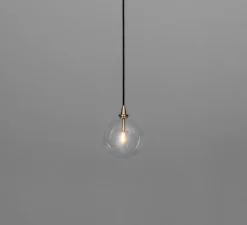 Suspension*Schwung Suspension, Glass Globe 150, brossé, verre transparent, Ø15cm, H15cm - laiton