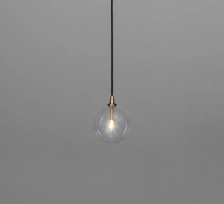 Suspension*Schwung Suspension, Glass Globe 150, brossé, verre transparent, Ø15cm, H15cm - laiton