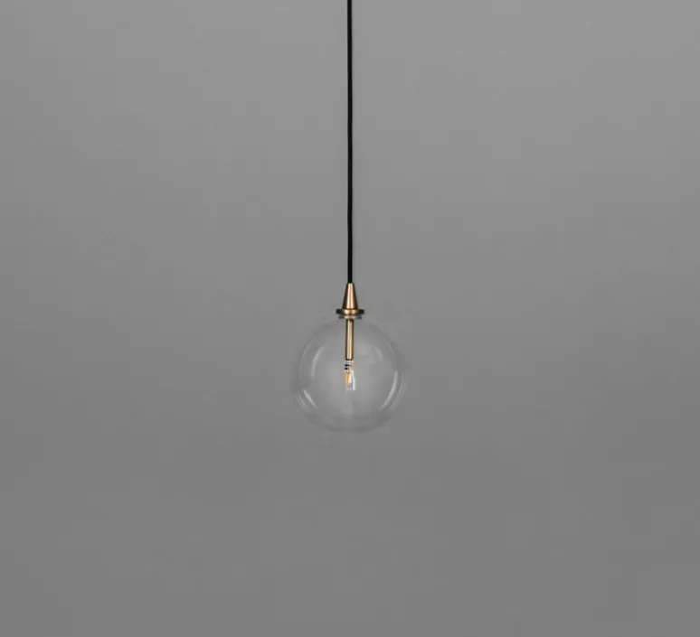 Suspension*Schwung Suspension, Glass Globe 150, brossé, verre transparent, Ø15cm, H15cm - laiton