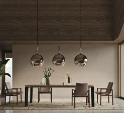 Suspension, Glo Maxi, effet miroir rose doré, rosace noire, on/off, Ø55cm, H80cm - Penta