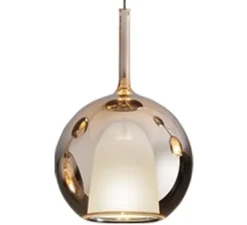 Suspension, Glo Maxi, effet miroir rose doré, rosace noire, on/off, Ø55cm, H80cm - Penta