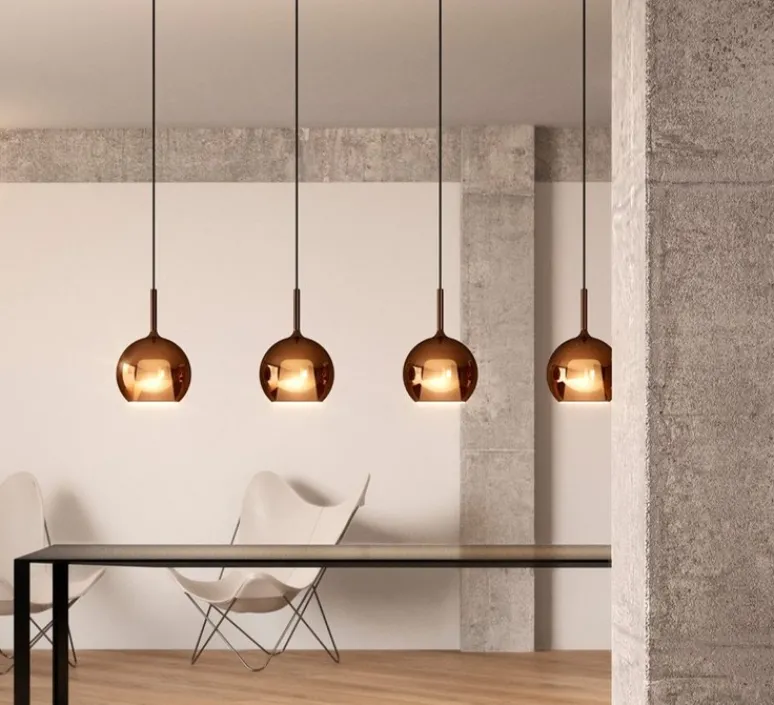 Suspension*Penta Suspension, Glo medium, effet miroir bronze, rosace blanche, DALI, Câble 4m, Ø25cm, H38cm - bronze, blanc