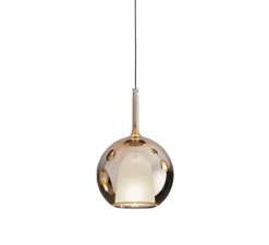 Suspension, Glo Medium, effet miroir rose doré, avec rosace blanche, On/Off, Ø25cm, H38cm - Penta