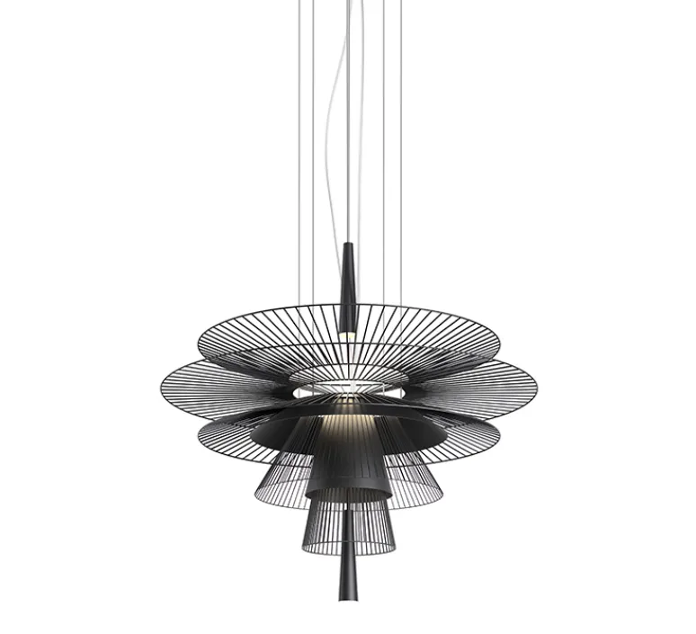 Suspension*Forestier Suspension, Gravity 1, , 1x module LED (24W, 2040lm, 3000K) + 2x ampoules (GU10, 8W, 650lm, 3000K) + 1x ampoule (GU10, 3W, 250lm, 3000K), Ø86cm, H100cm – noir