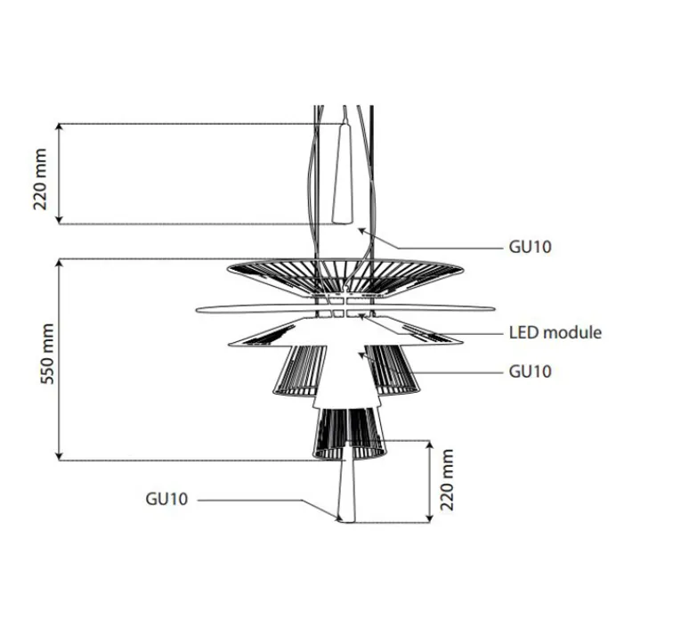 Suspension*Forestier Suspension, Gravity 1, , 1x module LED (24W, 2040lm, 3000K) + 2x ampoules (GU10, 8W, 650lm, 3000K) + 1x ampoule (GU10, 3W, 250lm, 3000K), Ø86cm, H100cm – noir