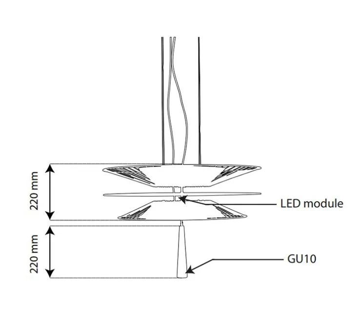 Suspension, Gravity 2, noir, 1x module LED (24W, 2040lm, 3000K) + 1x ampoule (GU10, 3W, 250lm, 3000K), Ø68cm, H40cm – Forestier