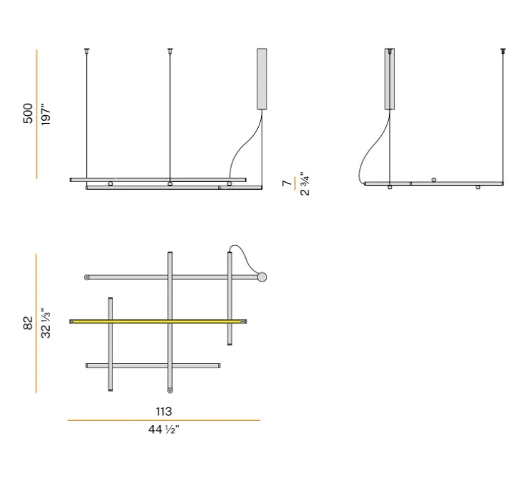Suspension, Hilow, émission élevée, blanc, LED, 2700K, 5045lm, L113cm, H7cm - Panzeri