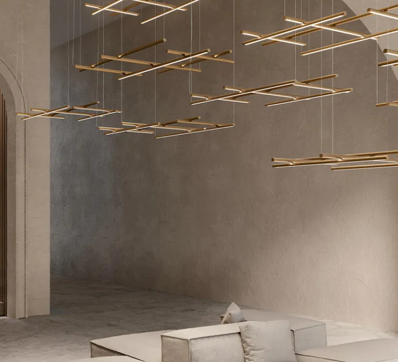 Suspension*Panzeri Suspension, Hilow, émission élevée, , LED, 2700K, 5045lm, L113cm, H7cm - laiton satiné