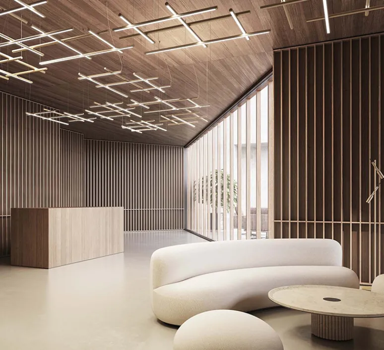 Suspension*Panzeri Suspension, Hilow, émission élevée, , LED, 2700K, 5045lm, L113cm, H7cm - laiton satiné