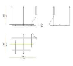 Suspension*Panzeri Suspension, Hilow, émission élevée, , LED, 2700K, 5045lm, L113cm, H7cm - laiton satiné