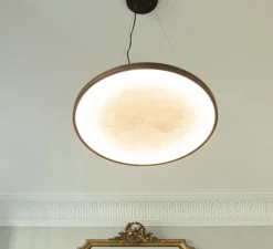 Suspension, Hublot 700 , bronze, albâtre veines marron, IP20 dimmable, LED, 2700K, 945lm, L70cm, H70cm - Entrelacs