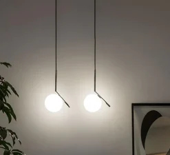 Suspension, IC Lights Suspension 1, opalin et noir, Ø20cm, H47cm - Flos