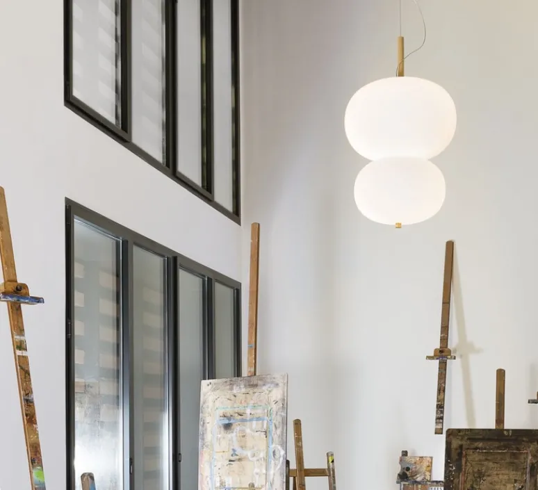 Suspension*LEDS C4 Suspension, Ilargi Doble, , LED, dim, 2700k, 1833 lm, Ø39,5cm, H67cm - bois, blanc