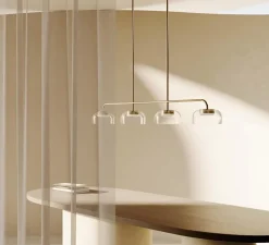 Suspension, Ipon C1316/4, laiton et verre transparent, LED, dim, 2700K, 2100 lm, L141,5cm, H205cm-Aromas del Campo