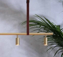 Suspension*Rubn Suspension, John long, , L260cm, H17cm - laiton, cuir marron