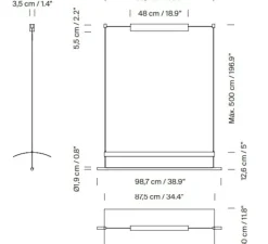Suspension*Santa & Cole Suspension, Lamina 85, , LED, dim, 2700K, 1394 lm, L98,7cm, H12,6cm - noir et blanc